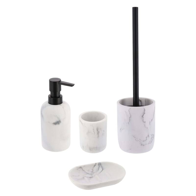 4-Piece Marble Bathroom Accessory Set - 10"L x 10"W x 10"H - White