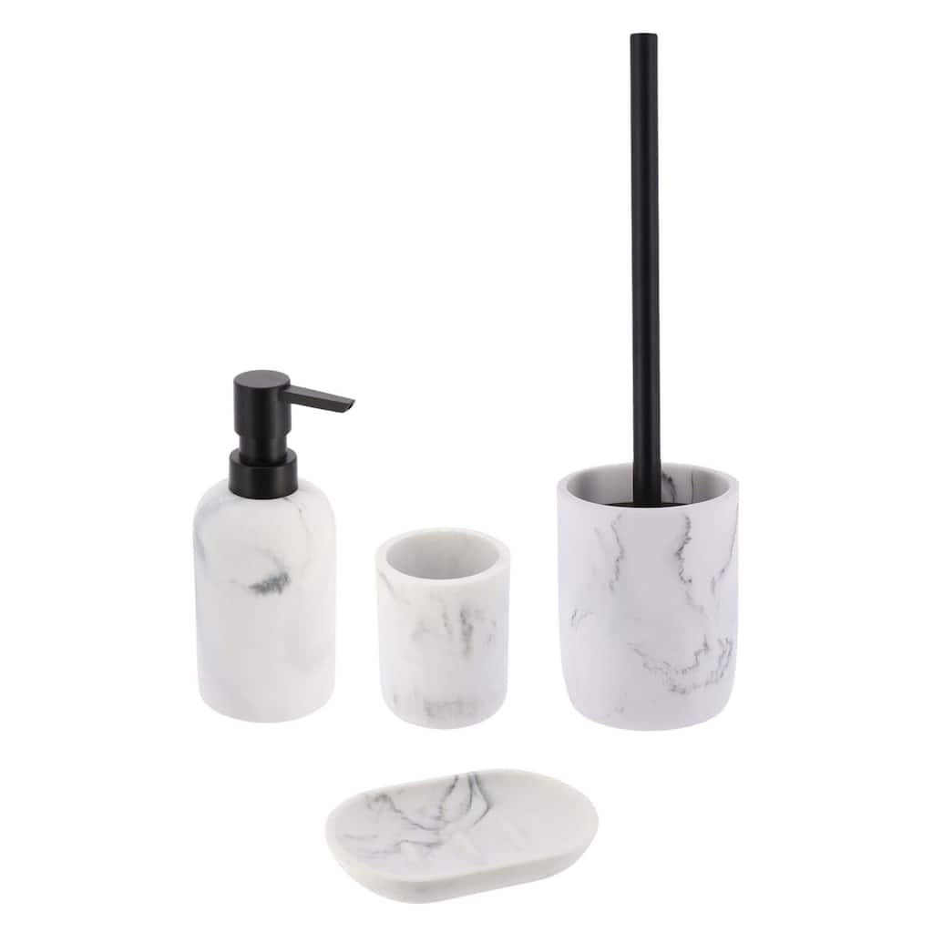 4-Piece Marble Bathroom Accessory Set - 10"L x 10"W x 10"H