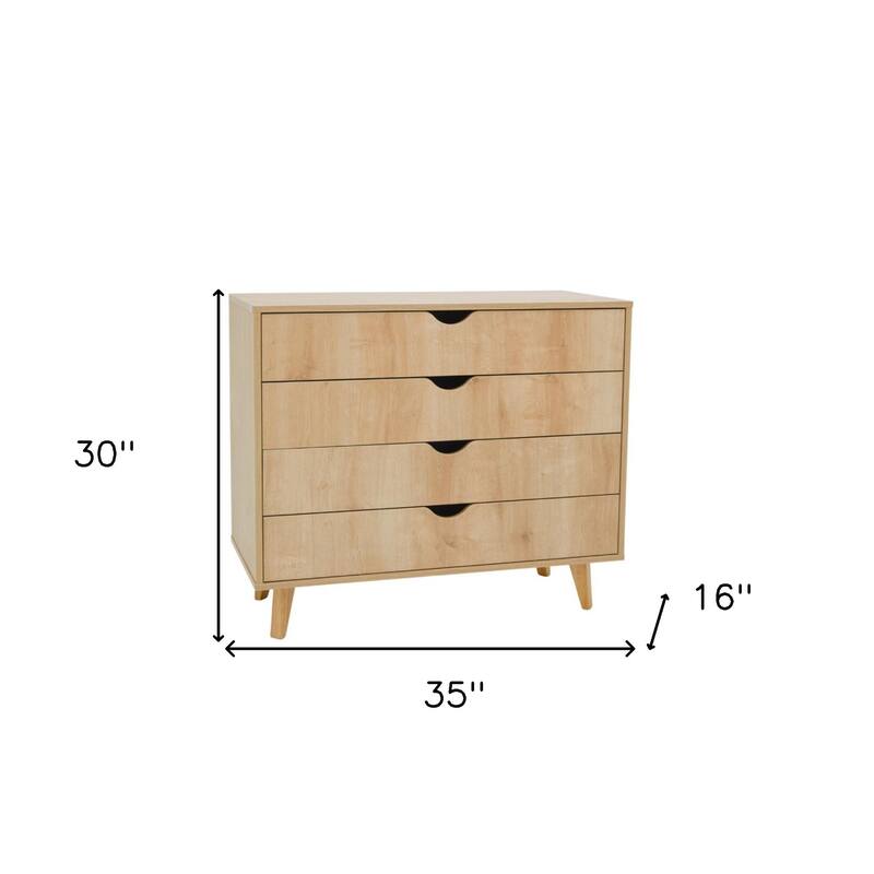 HomeRoots 35" Natural Solid Wood Four Drawer Standard Dresser