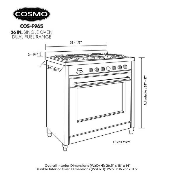Cosmo 36 in. 3.8 cu. ft. Single Oven Dual Fuel Range with 8 Function Convection Oven in Stainless Steel