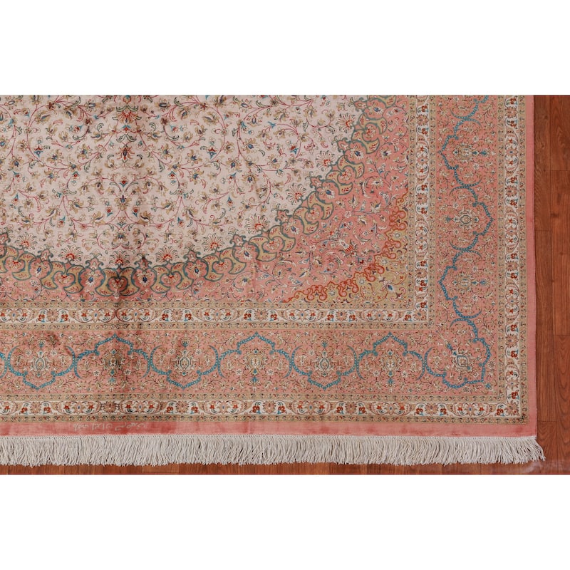 100% Qum Signed Persian Area Rug Silk Carpet - 6'5" x 9'11"