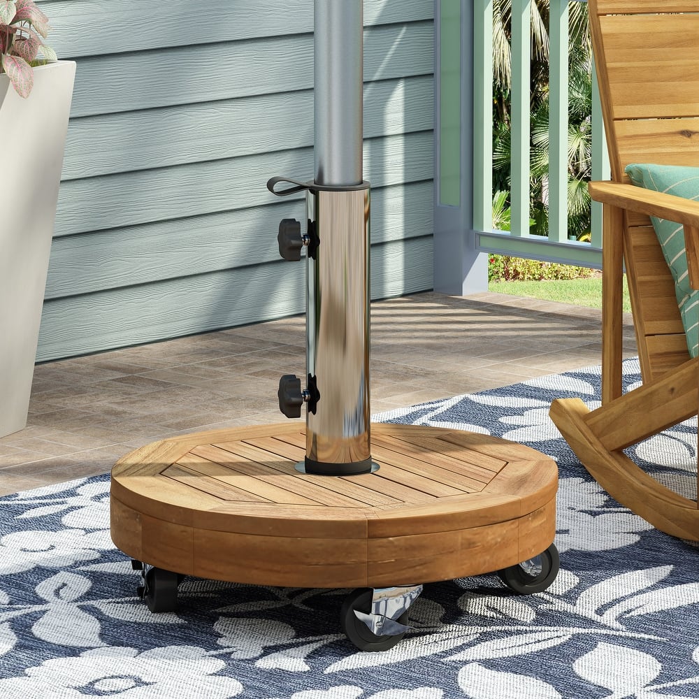 Ralph Outdoor Acacia Wood and Stainless Steel Outdoor 33lb Circular Umbrella Base by Christopher Knight Home