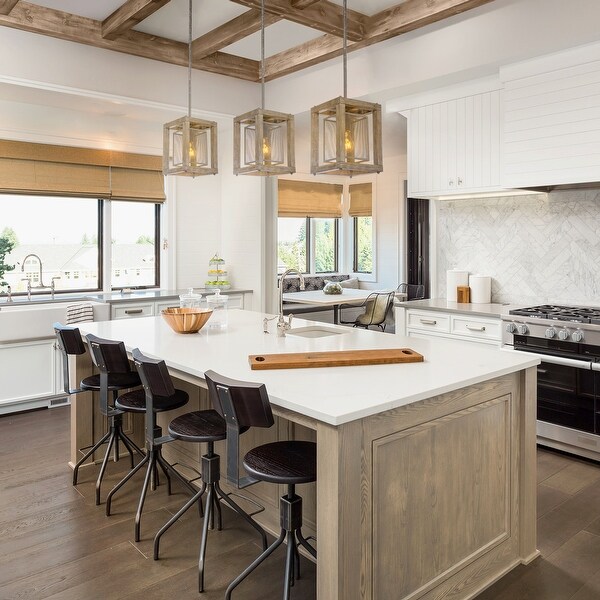 Antique Metal and Wood Finish Pendant Foyer Lighting - L7.9" xW7.9 "xH10.6". Opens flyout.
