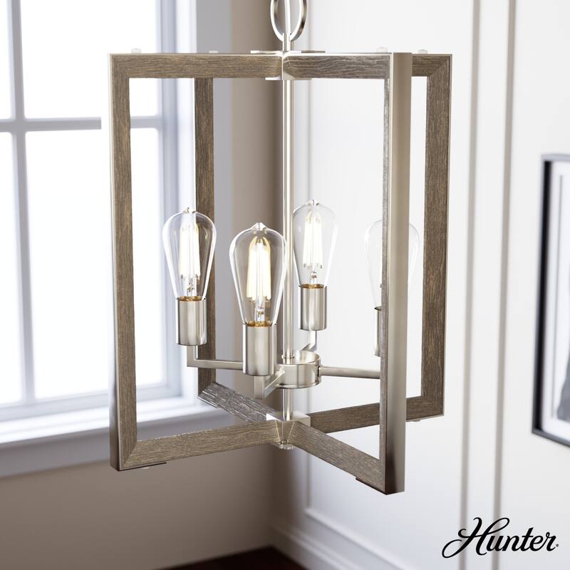 Woodburn Modern Farmhouse Pendant - Foyer, Dining Room, Living Room - Contemporary, Caged, Candle, Transitional, Rustic - 18"  4 Light - Brushed  Nickel