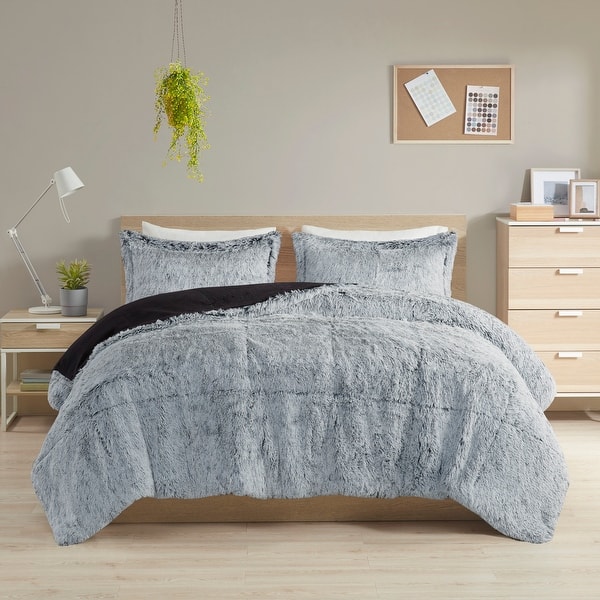 Intelligent Design Leena Shaggy Long Fur Comforter Mini Set - Bed Bath ...