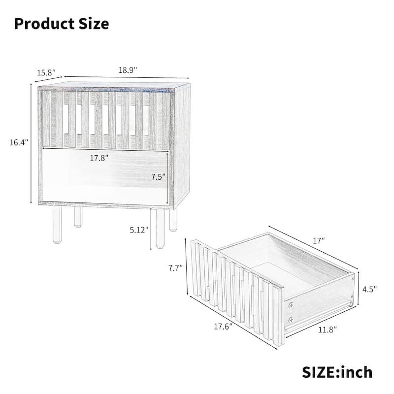 GDF Studio - Mid-Century Modern Nightstand Set with Slatted Grille Door Design and Metal Legs