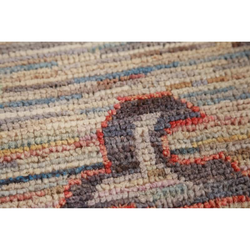 Hand Knotted Oriental 100% Wool Carpet Transitional Floral Multi-Colored Oushak Runner Rug - 9' 2'' X 2' 8''