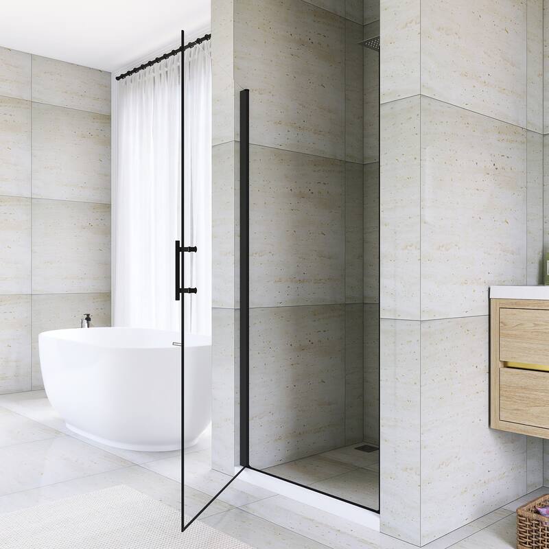 Pivot Semi-Frameless Shower Door in Matte Black Finish