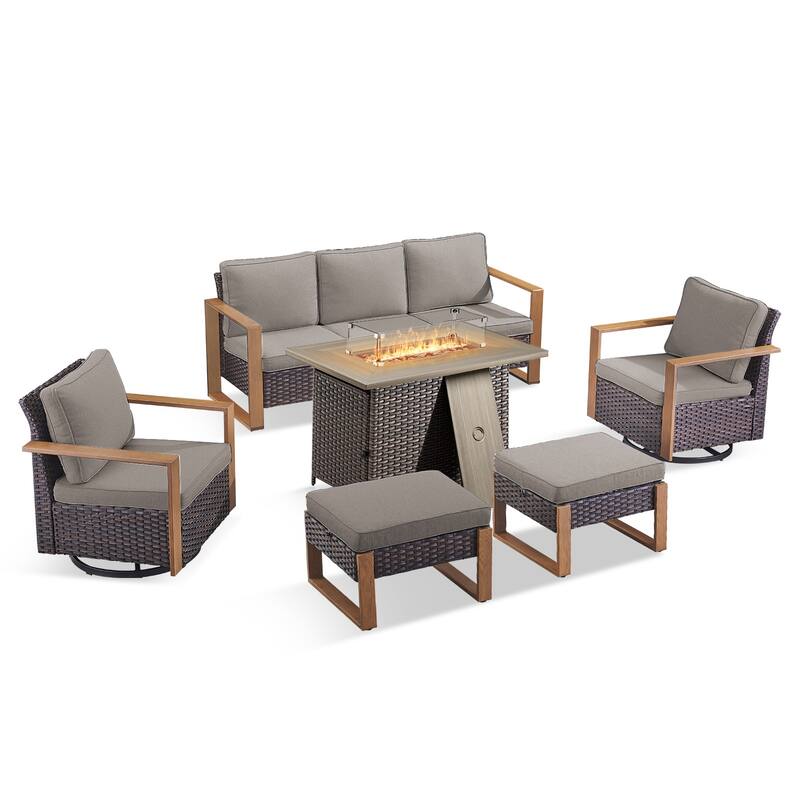 Pocassy Fire Pit Table with Outdoor Sofa Chair Ottoman Set