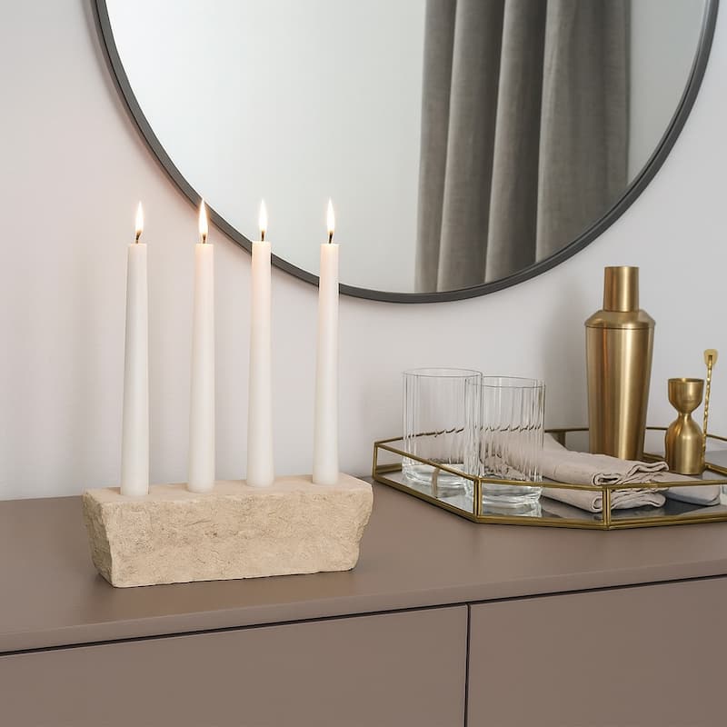 Tan 10 in. Travertine Modern Live Edge 4-Taper Candle Holder - 10.0" - Tan - 10.0"