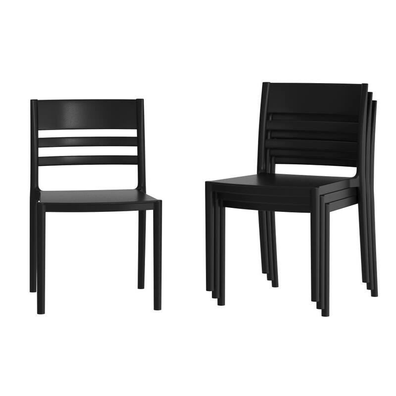 Commercial All-Weather Resin Stack Chair with Slatted Backrest-Set of 4 - 19.75"W x 20.75"D x 31.75"H - Black
