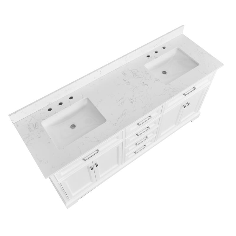 AstralLight 72 in. Double Sink Freestanding White Bath Vanity with White Quartz Stone Top