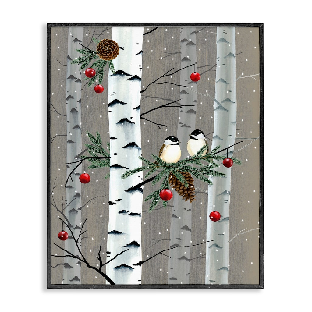 Stupell Birds and Holiday Ornaments Birch Tree Forest Framed Wall Art - Brown
