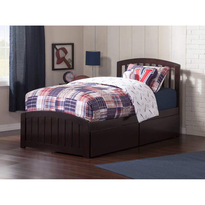 Old World Charm Platform Bed with Footboard & Drawers - Walnut Finish