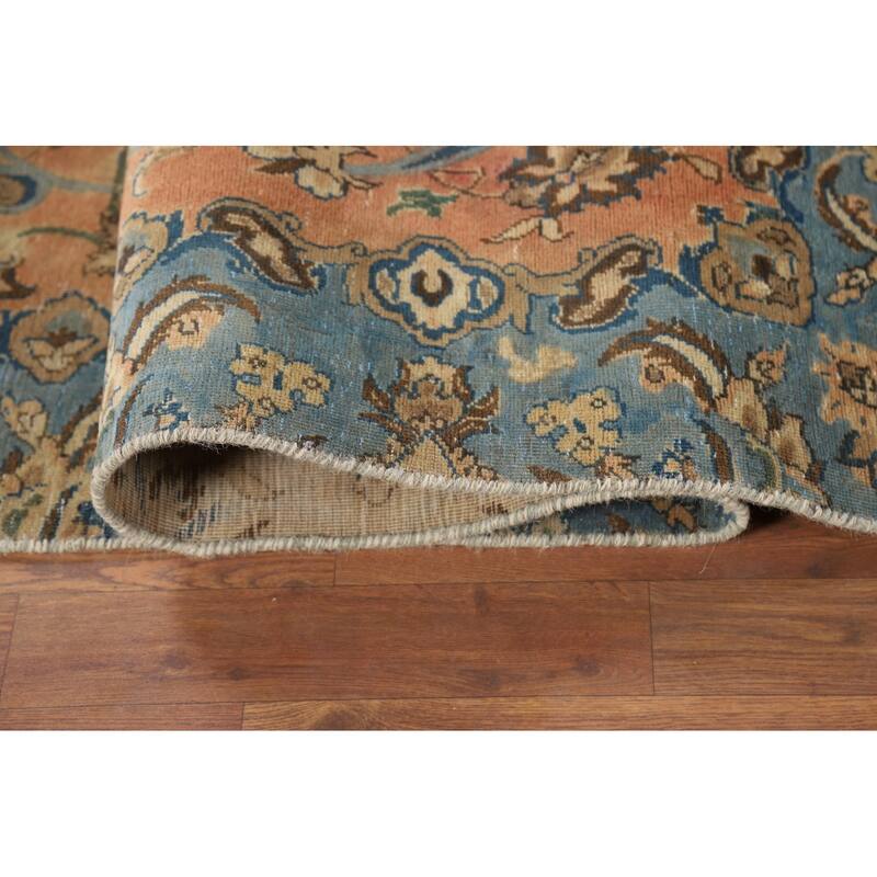 Distressed Floral Tabriz Persian Rug Hand-Knotted Orange Wool Carpet - 5'5"x 8'8"