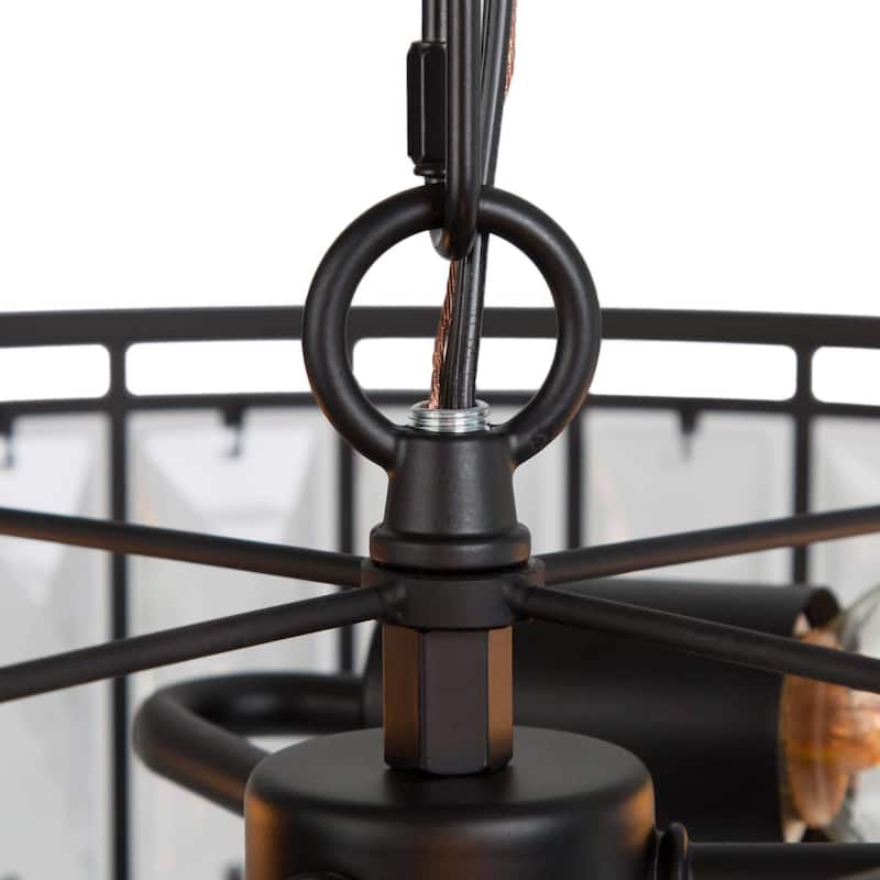 Aulia Mid-Century Modern 3-Light Black Drum Crystal Chandelier for Dining Room - D16"x H 6"