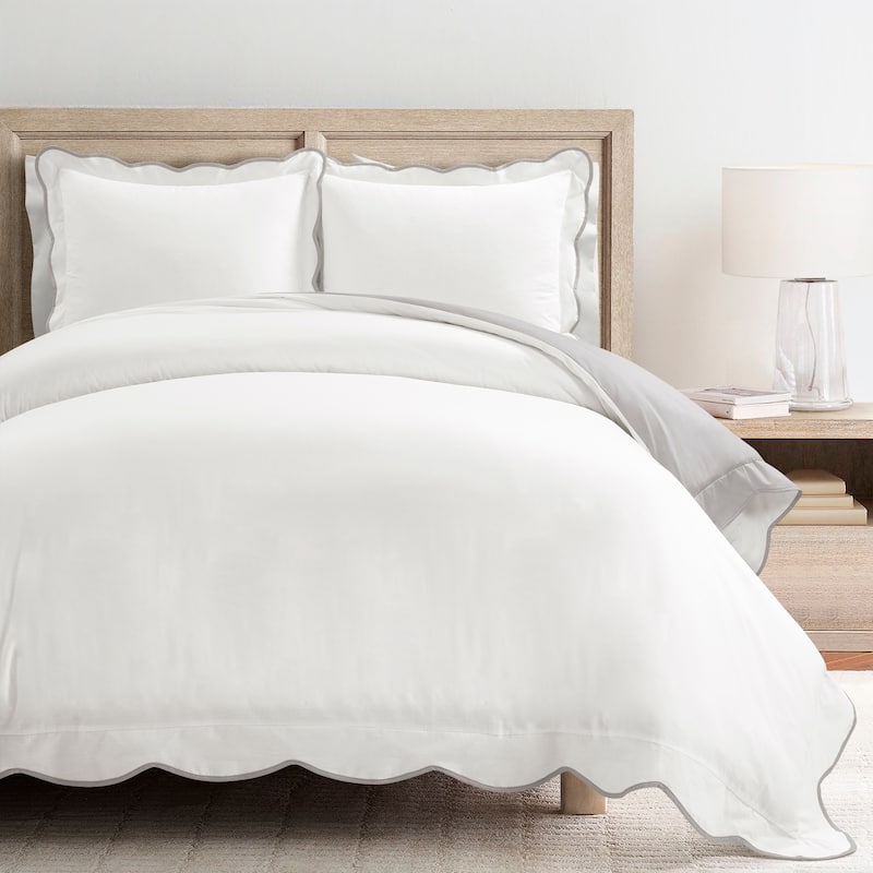 Lush Decor Coastal Chic Scallop Edge Duvet 3 Piece Set - Grey - Full - Queen
