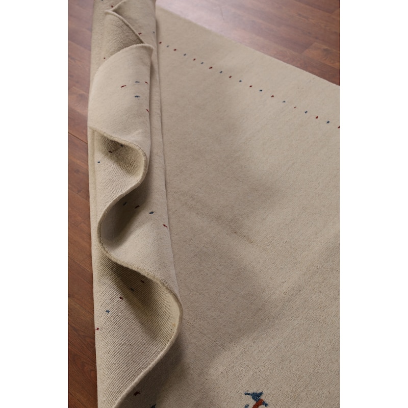Tribal Gabbeh Indian Rug Hand-Knotted Beige Oriental Wool Carpet - 4'4" x 6'1"