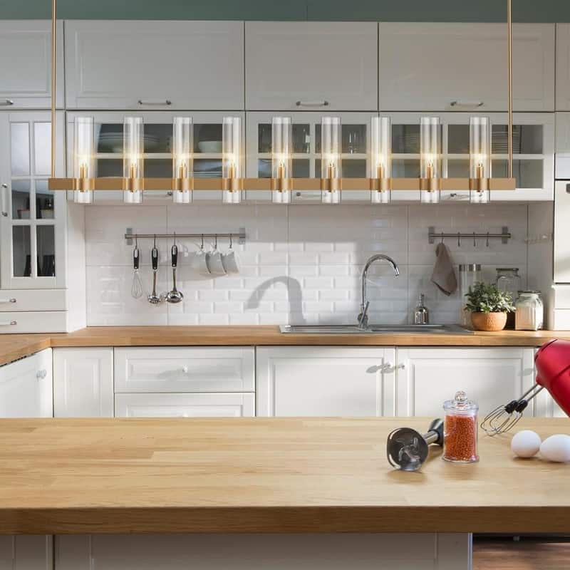 KAYLA Brass Kitchen Island Lighting- 16-Light Linear Chandelier
