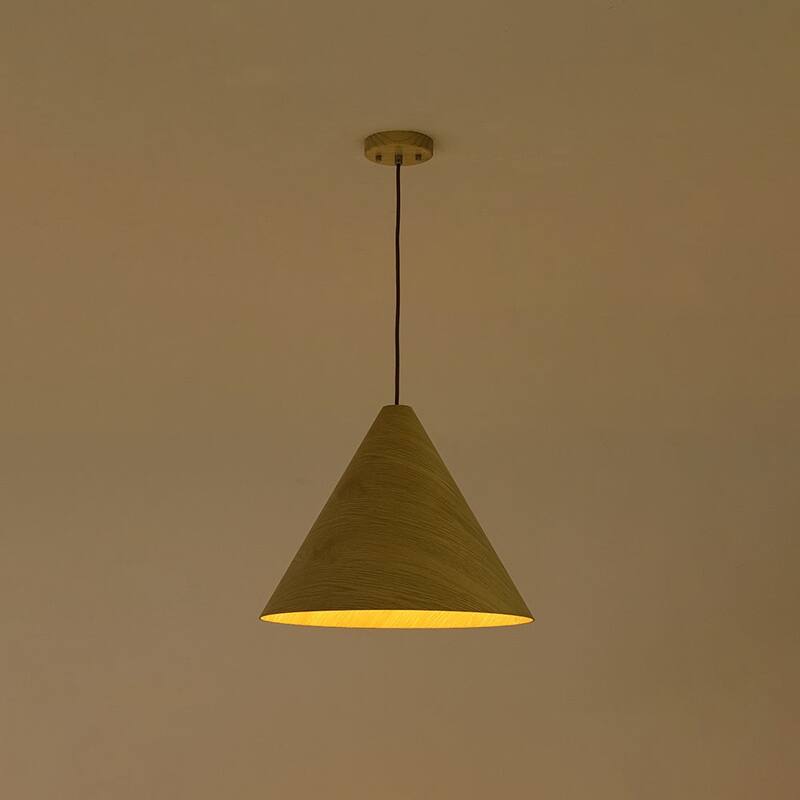 Scandinavian Wood Grain Large Tapered Conical Pendant Light 17.7in
