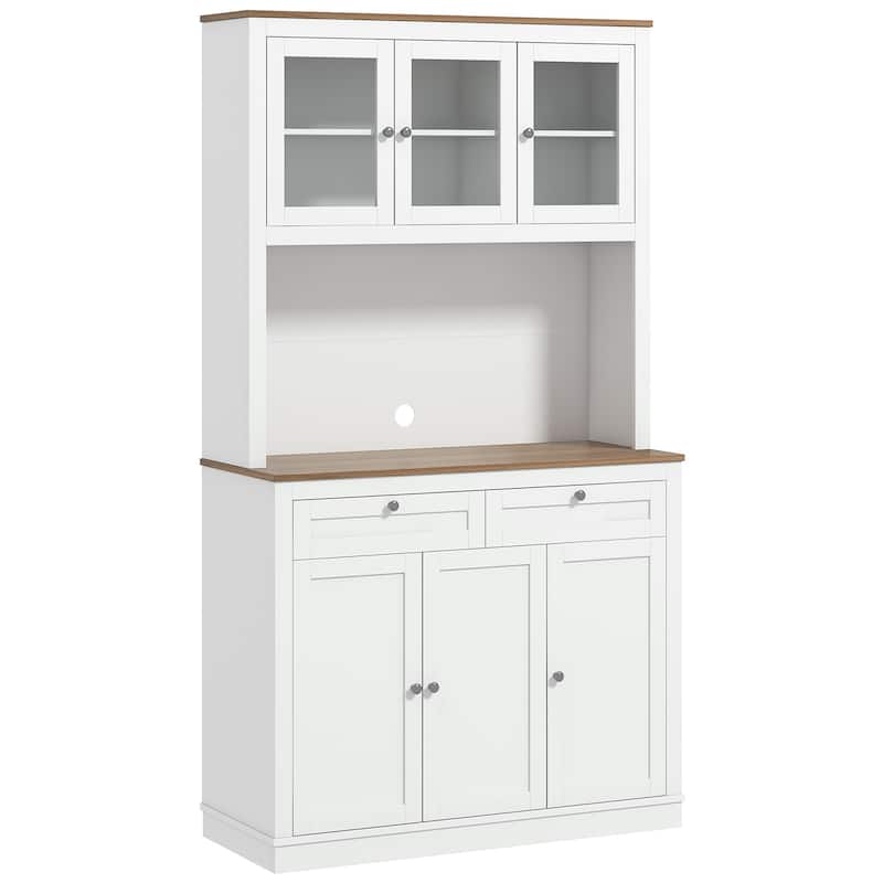 71" Tall Kitchen Pantry Storage Cabinet with Microwave Stand, Freestanding Buffet with Hutch, 2 Drawers, 5 Doors