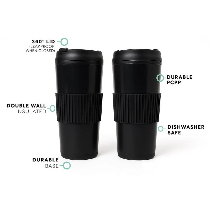 Mesa Hot Double Wall Travel Tumbler, Black, 20 oz, Set of 2