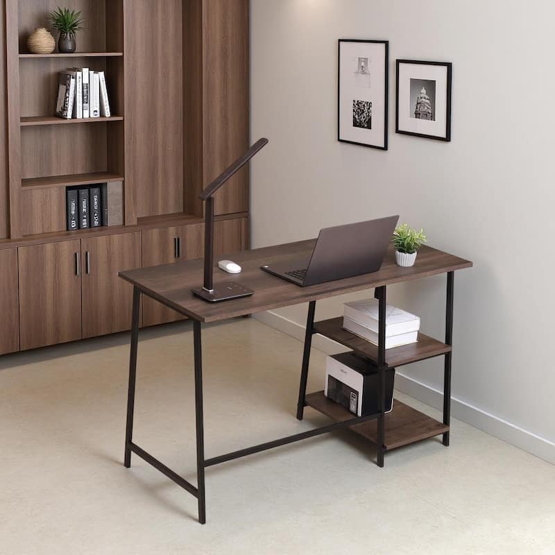 48" Smoky Oak Computer Desk with Storage Shelf Sturdy Writing Workstation for Home Office, Study & Small Spaces