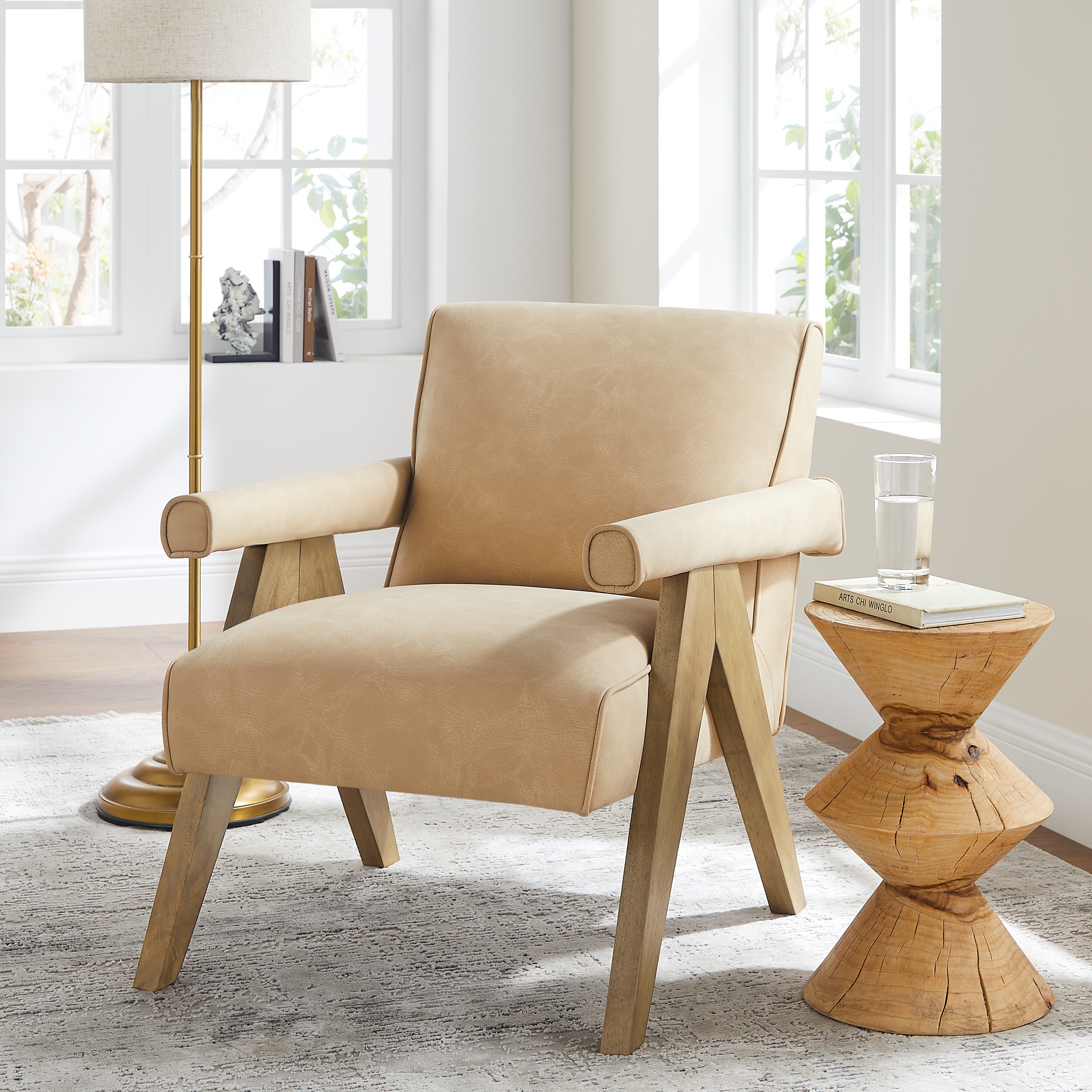Nelson Modern Vegan Leather Arm Chair with Wood Frame