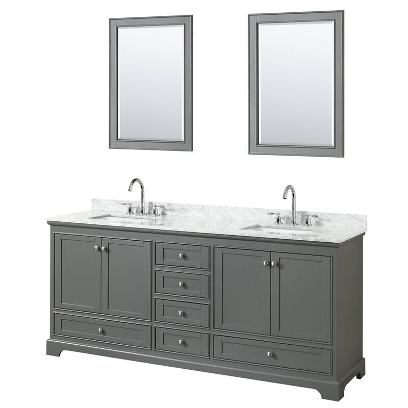 Wyndham Collection Deborah 80" Free Standing Double Vanity Set with - Dark Gray / White Carrara Marble Top / Polished - Steel Finish