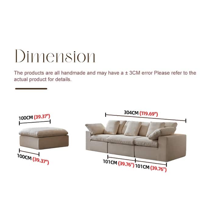 Flannel Sleeper Sofa Bed Modular Deep Seat Couch L-shaped Sectional Sofa with Ottoman Chaise Lounge and Pillows for Living Room