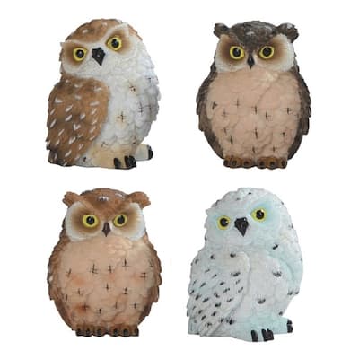 Q-Max 4-Piece Cute Owl with Four Different Color 2"H Mini Owl Statue Decoration Figurine Set