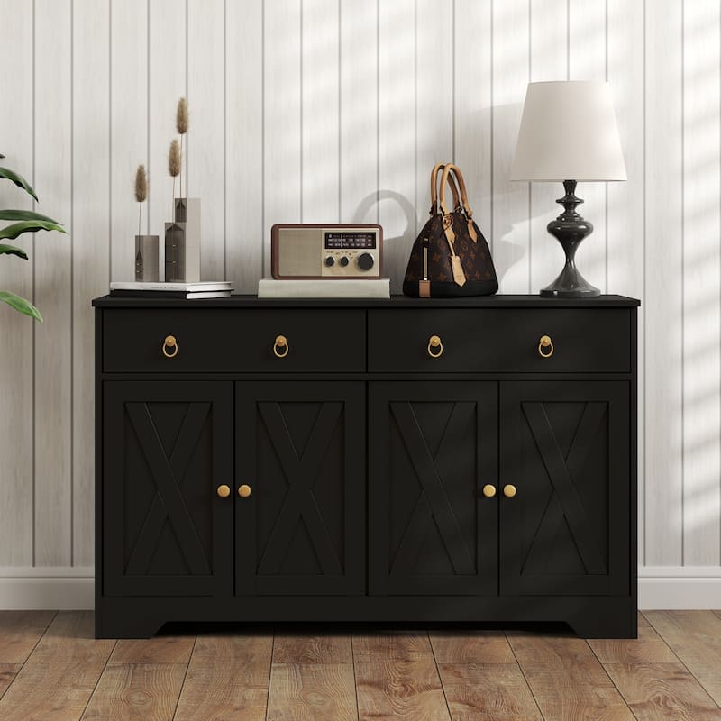 HOMCOM Sideboard, Buffet Cabinet with 2 Drawers, 2Storage Cabinets, 4 Barn-Style Doors and Adjustable Shelves, White
