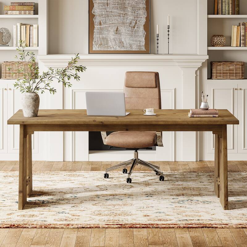 70.9-Inch Solid Wood Executive Desk with Sturdy Wooden Legs