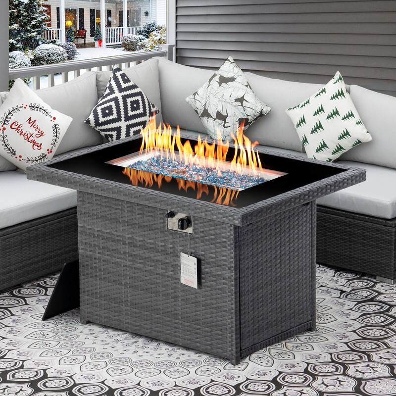 FINCATI 43" Outdoor 60,000 BTU Propane Fire Pit Table, Elegant Natural Gas Wicker Fire Pit, Patio Rectangular Fireplace