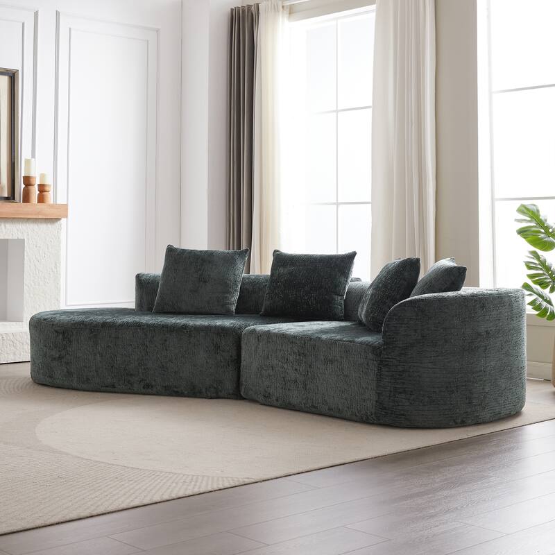 114" Chenille Deep-Seat Sectional Sofa with 4 Pillows