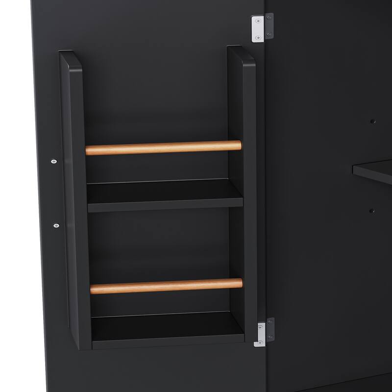 Kitchen Island Embossed Vertical Stripe Rolling Kitchen Cart with Rubber Wood Veneer Drop Leaf