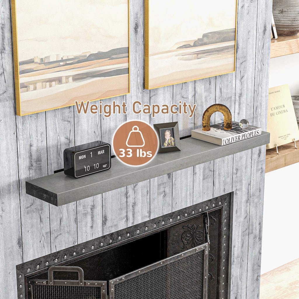 Wall Mounted Floating Shelf Solid Wood Rustic Wood Grain Design - 48" W x 7.75" D x 2" H