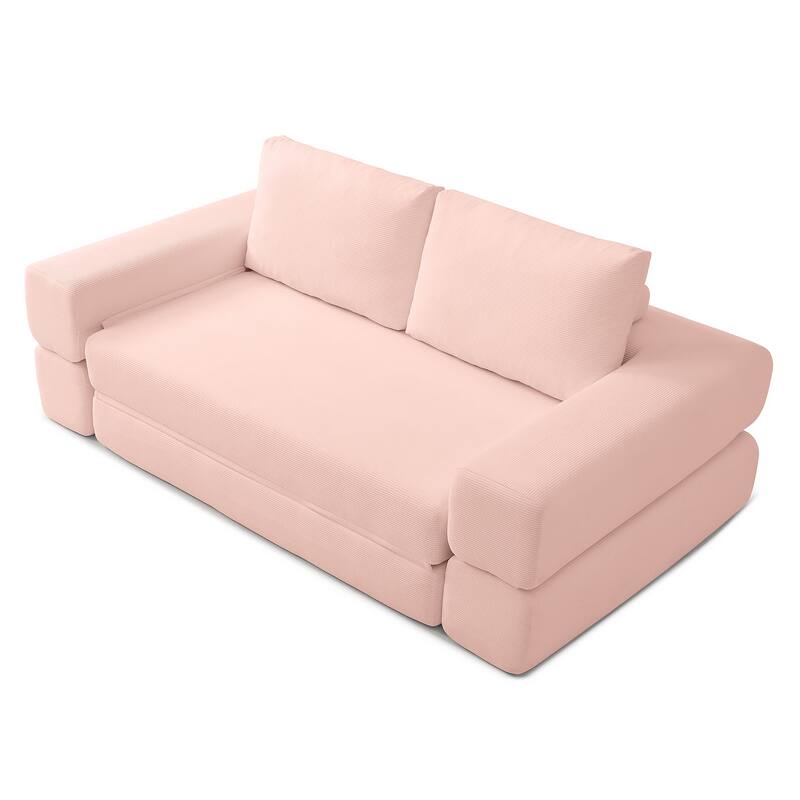 Multi-Functional Folding Sofa Bed Convertible Floor Sofa Couch Lounge Sofa Light Pink Sleeper Sofa Couch with Pillows