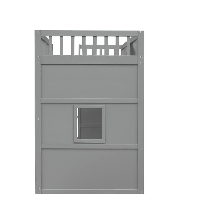 Stylish Wood Twin Loft Bed with Ladder and Guardrails, Space-Saving Design