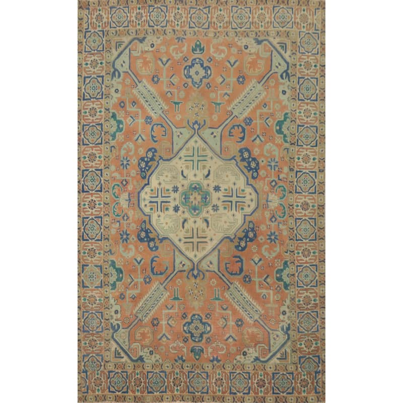 Hand Knotted Oriental 100% Wool Carpet Traditional Medallion Oranges & Rust Tabriz Area Rug - 6' 6'' X 4' 6''