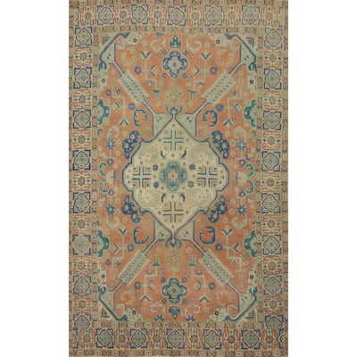 Hand Knotted Oriental 100% Wool Carpet Traditional Medallion Oranges & Rust Tabriz Area Rug - 6' 6'' X 4' 6''