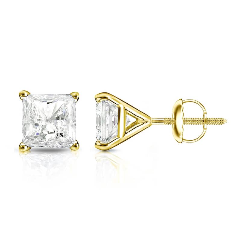 Auriya 14k Gold 0.33ctw Princess-cut Diamond Stud Earrings Martini-set - Yellow