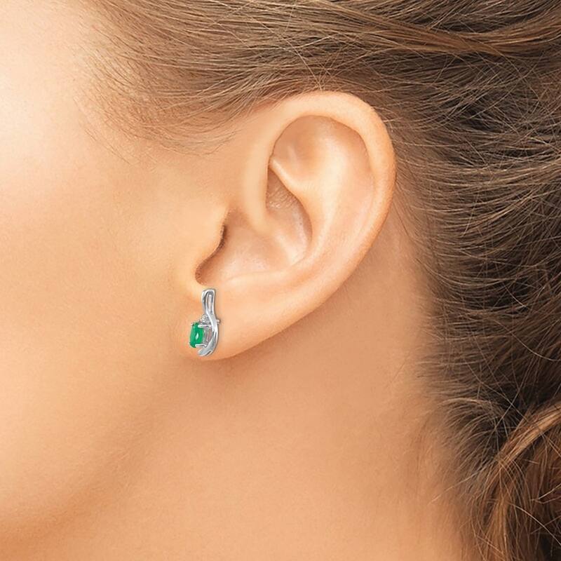 Curata 14k White Gold Natural Gemstone Diamond Teardrop Earrings - 14x5mm