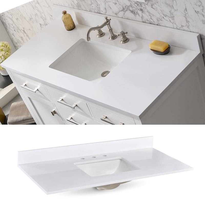 Icelume White 48 inch Cultured Marble Bathroom Vanity Top