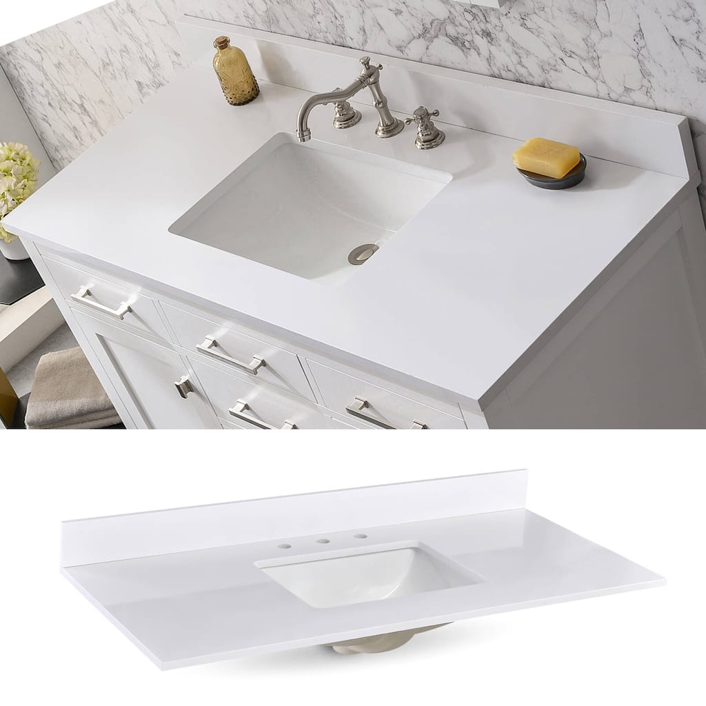 Icelume White 48 inch Cultured Marble Bathroom Vanity Top
