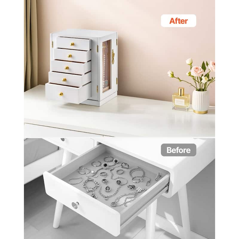 White Jewelry Organizer with 360 degree Rotation and Necklace Hooks