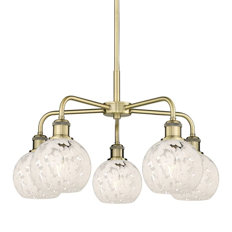 Innovations Lighting 516-5C-14-24-White Mouchette-Indoor Chandelier - Antique Brass / White Mouchette