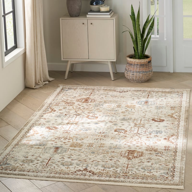 Nourison Pardis Indoor only Cream / Ivory Persian Area Rug - Ivory/Rust - 4' x 6'