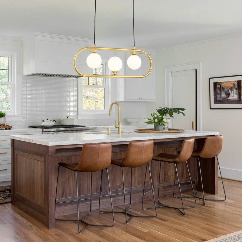 3-Light Linear Kitchen Island Pendant Frosted Milky White Glass Globes - Dia.22.83-in