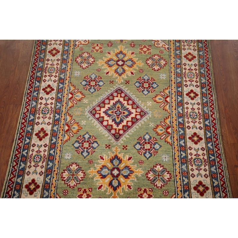 Light Green Kazak Accent Rug Handmade Wool Carpet - 3'4" x 4'9"
